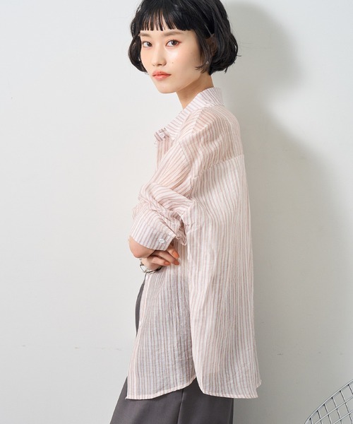 NOGLE(ノグル)の「【NOGLE select/ノグルセレクト】シアーストライプオーバーシャツ(シャツ/ブラウス・レディース・ベージュ/ピンク/グレー/ブルー・FREE)」の20枚目の写真