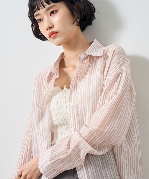 NOGLE(ノグル)の「【NOGLE select/ノグルセレクト】シアーストライプオーバーシャツ(シャツ/ブラウス・レディース・ベージュ/ピンク/グレー/ブルー・FREE)」の21枚目の写真