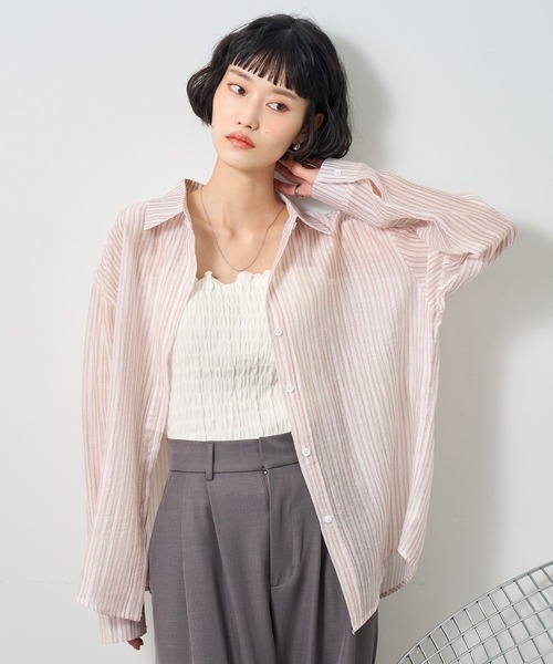 NOGLE(ノグル)の「【NOGLE select/ノグルセレクト】シアーストライプオーバーシャツ(シャツ/ブラウス・レディース・ベージュ/ピンク/グレー/ブルー・FREE)」の19枚目の写真
