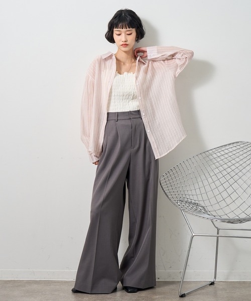 NOGLE(ノグル)の「【NOGLE select/ノグルセレクト】シアーストライプオーバーシャツ(シャツ/ブラウス・レディース・ベージュ/ピンク/グレー/ブルー・FREE)」の18枚目の写真