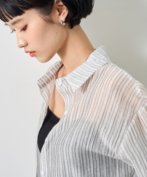 NOGLE(ノグル)の「【NOGLE select/ノグルセレクト】シアーストライプオーバーシャツ(シャツ/ブラウス・レディース・ベージュ/ピンク/グレー/ブルー・FREE)」の10枚目の写真