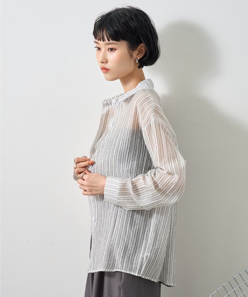 NOGLE(ノグル)の「【NOGLE select/ノグルセレクト】シアーストライプオーバーシャツ(シャツ/ブラウス・レディース・ベージュ/ピンク/グレー/ブルー・FREE)」の11枚目の写真