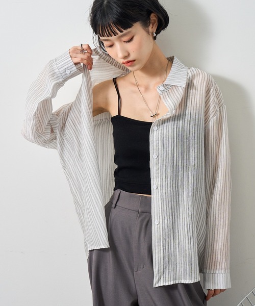 NOGLE(ノグル)の「【NOGLE select/ノグルセレクト】シアーストライプオーバーシャツ(シャツ/ブラウス・レディース・ベージュ/ピンク/グレー/ブルー・FREE)」の8枚目の写真