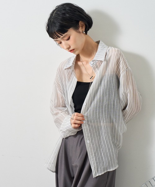 NOGLE(ノグル)の「【NOGLE select/ノグルセレクト】シアーストライプオーバーシャツ(シャツ/ブラウス・レディース・ベージュ/ピンク/グレー/ブルー・FREE)」の12枚目の写真