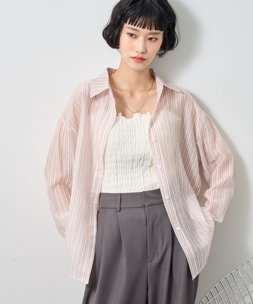 NOGLE(ノグル)の「【NOGLE select/ノグルセレクト】シアーストライプオーバーシャツ(シャツ/ブラウス・レディース・ベージュ/ピンク/グレー/ブルー・FREE)」の15枚目の写真