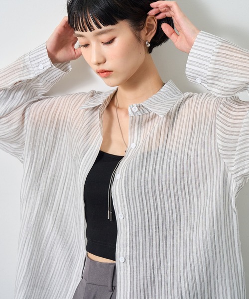 NOGLE(ノグル)の「【NOGLE select/ノグルセレクト】シアーストライプオーバーシャツ(シャツ/ブラウス・レディース・ベージュ/ピンク/グレー/ブルー・FREE)」の6枚目の写真