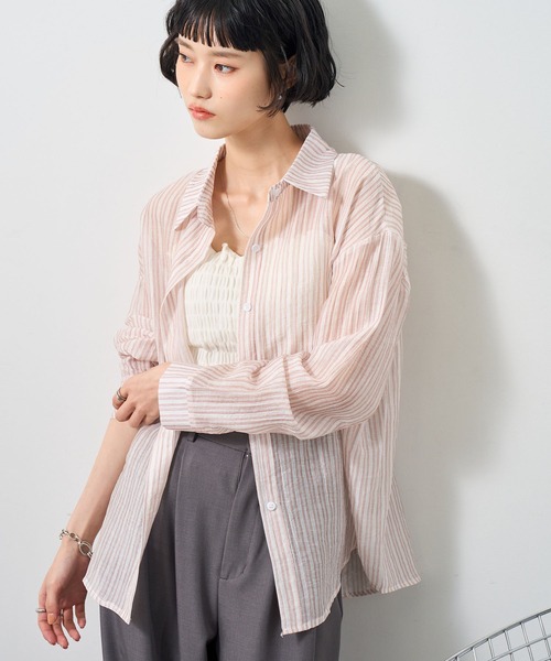 NOGLE(ノグル)の「【NOGLE select/ノグルセレクト】シアーストライプオーバーシャツ(シャツ/ブラウス・レディース・ベージュ/ピンク/グレー/ブルー・FREE)」の16枚目の写真