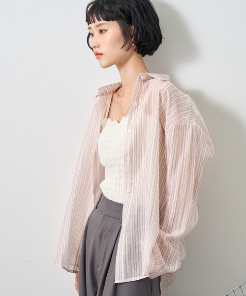 NOGLE(ノグル)の「【NOGLE select/ノグルセレクト】シアーストライプオーバーシャツ(シャツ/ブラウス・レディース・ベージュ/ピンク/グレー/ブルー・FREE)」の17枚目の写真