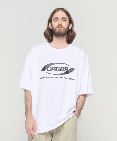 CARGOBROS(カーゴブロス)の「(ビッグサイズ) オーバーボックス ロゴ 半袖Tシャツ (クラック-ホワイト)(Tシャツ/カットソー・メンズ・その他・FREE)」の1枚目の写真