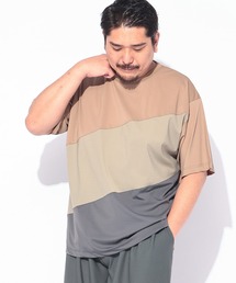 Tシャツ 半袖 メンズ 大きいサイズ COOL&SPAN ジャガード ライン切替 クルーネック カットソー B&T CLUB (ビーアンドティークラブ)