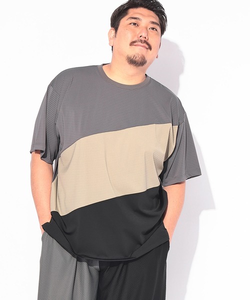 B&T CLUB(ビーティークラブ)の「Tシャツ 半袖 メンズ 大きいサイズ COOL&SPAN ジャガード ライン切替 クルーネック カットソー B&T CLUB (ビーアンドティークラブ)(Tシャツ/カットソー・メンズ・ダークグレー/ベージュ・X1(3L~4L)/X2(4L~5L)/X3(6L~7L)/X4(8L~9L))」の5枚目の写真