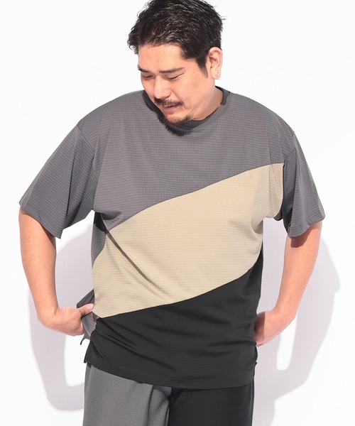 B&T CLUB(ビーティークラブ)の「Tシャツ 半袖 メンズ 大きいサイズ COOL&SPAN ジャガード ライン切替 クルーネック カットソー B&T CLUB (ビーアンドティークラブ)(Tシャツ/カットソー・メンズ・ダークグレー/ベージュ・X1(3L~4L)/X2(4L~5L)/X3(6L~7L)/X4(8L~9L))」の7枚目の写真