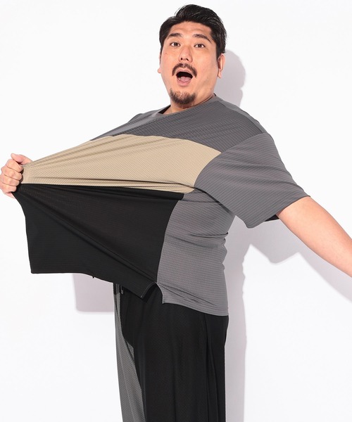 B&T CLUB(ビーティークラブ)の「Tシャツ 半袖 メンズ 大きいサイズ COOL&SPAN ジャガード ライン切替 クルーネック カットソー B&T CLUB (ビーアンドティークラブ)(Tシャツ/カットソー・メンズ・ダークグレー/ベージュ・X1(3L~4L)/X2(4L~5L)/X3(6L~7L)/X4(8L~9L))」の9枚目の写真