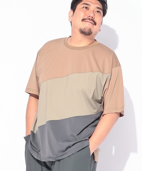 B&T CLUB(ビーティークラブ)の「Tシャツ 半袖 メンズ 大きいサイズ COOL&SPAN ジャガード ライン切替 クルーネック カットソー B&T CLUB (ビーアンドティークラブ)(Tシャツ/カットソー・メンズ・ダークグレー/ベージュ・X1(3L~4L)/X2(4L~5L)/X3(6L~7L)/X4(8L~9L))」の10枚目の写真