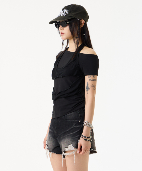 UNKNOWN PLANET(アンノウンプラネット)の「レイヤードディコンストラクテッドスリムTシャツブラック(Tシャツ/カットソー・レディース・その他・SMALL/MEDIUM)」の7枚目の写真