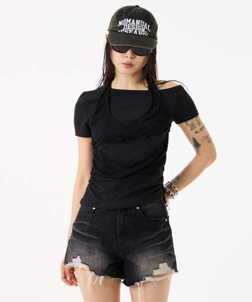 UNKNOWN PLANET(アンノウンプラネット)の「レイヤードディコンストラクテッドスリムTシャツブラック(Tシャツ/カットソー・レディース・その他・SMALL/MEDIUM)」の11枚目の写真