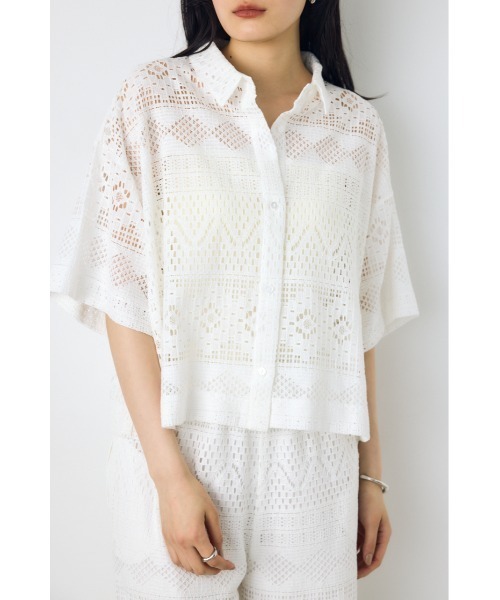 AZUL by moussy(アズールバイマウジー)の「【着丈バリエ】レースハーフスリーブシャツ(シャツ/ブラウス・レディース・ブラウン/オフホワイト/ブラック・MEDIUM/SMALL)」の17枚目の写真