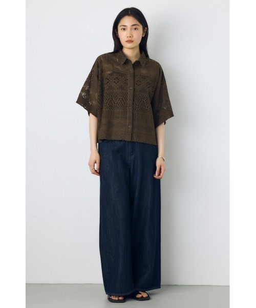 AZUL by moussy(アズールバイマウジー)の「【着丈バリエ】レースハーフスリーブシャツ(シャツ/ブラウス・レディース・ブラウン/オフホワイト/ブラック・MEDIUM/SMALL)」の12枚目の写真