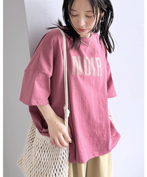 reca（レカ）の「【接触冷感】ワイドシルエット六分袖ロゴTシャツ（Tシャツ/カットソー・レディース・グレイッシュベージュ/ピンク系その他/ブラック・FREE）」の3枚目の写真