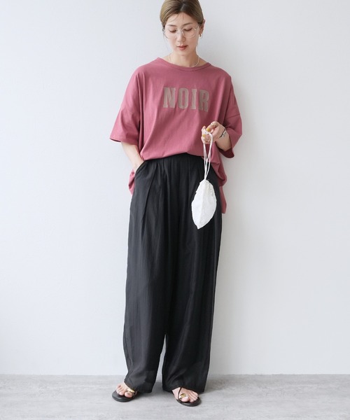 reca（レカ）の「【接触冷感】ワイドシルエット六分袖ロゴTシャツ（Tシャツ/カットソー・レディース・グレイッシュベージュ/ピンク系その他/ブラック・FREE）」の21枚目の写真
