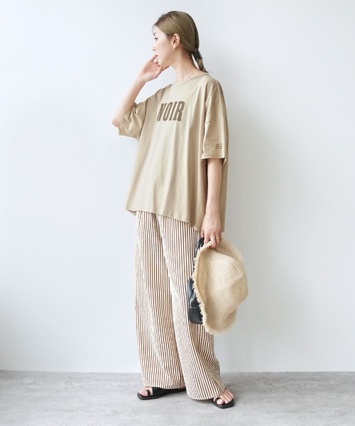 reca(レカ)の「【接触冷感】ワイドシルエット六分袖ロゴTシャツ(Tシャツ/カットソー・レディース・グレイッシュベージュ/ピンク系その他/ブラック・FREE)」の15枚目の写真
