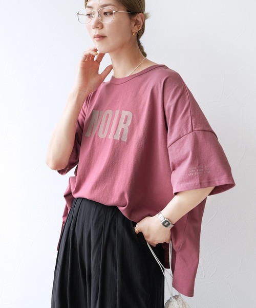 reca（レカ）の「【接触冷感】ワイドシルエット六分袖ロゴTシャツ（Tシャツ/カットソー・レディース・グレイッシュベージュ/ピンク系その他/ブラック・FREE）」の19枚目の写真