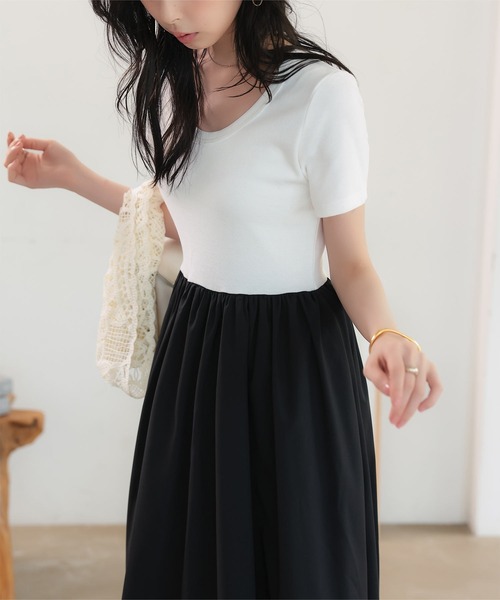 KOBE LETTUCE(コウベレタス)の「M L 深Uネックドッキングワンピース(ワンピース・レディース・ブラック/ホワイト×ブラック/ネイビー・L/M)」の15枚目の写真