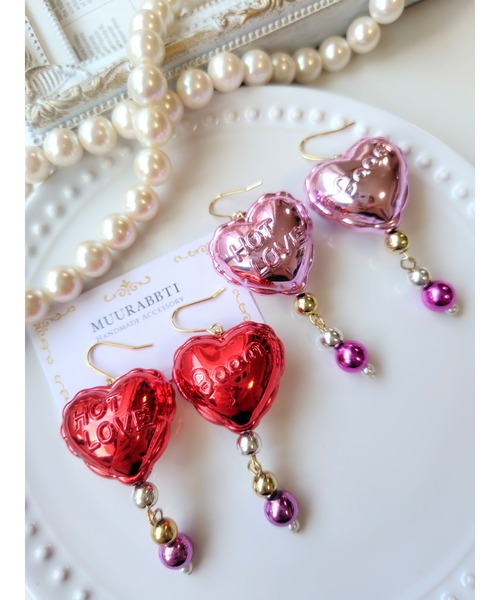 VIBGYOR（ヴィブジョー）の「【MUURABBTI】ハートバルーンピアス(MA)（ピアス（両耳用）・レディース・レッド/ピンク・FREE）」の3枚目の写真