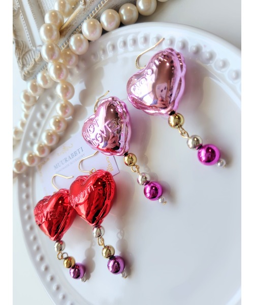 VIBGYOR（ヴィブジョー）の「【MUURABBTI】ハートバルーンピアス(MA)（ピアス（両耳用）・レディース・レッド/ピンク・FREE）」の4枚目の写真