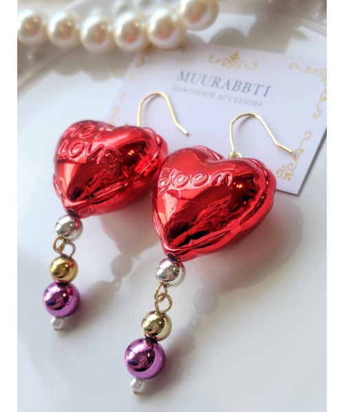 VIBGYOR（ヴィブジョー）の「【MUURABBTI】ハートバルーンピアス(MA)（ピアス（両耳用）・レディース・レッド/ピンク・FREE）」の5枚目の写真