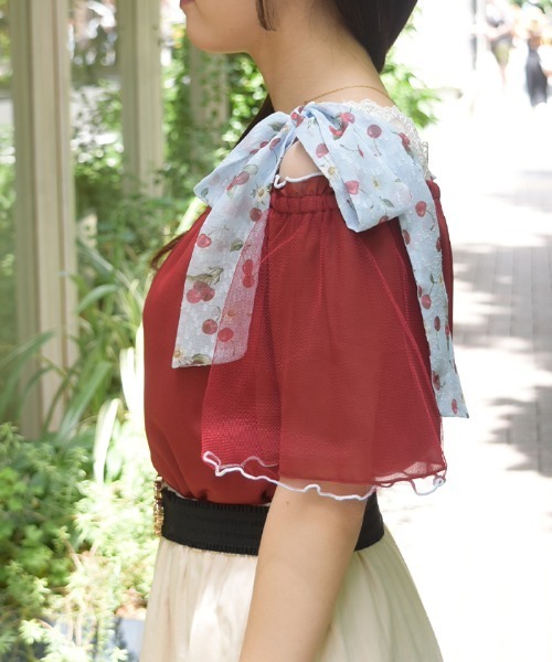 axes femme(アクシーズファム)の「さくらんぼリボンプルオーバー(Tシャツ/カットソー・レディース・レッド/ブラック/キナリ・FREE)」の6枚目の写真