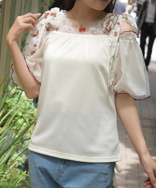 axes femme(アクシーズファム)の「さくらんぼリボンプルオーバー(Tシャツ/カットソー・レディース・レッド/ブラック/キナリ・FREE)」の10枚目の写真