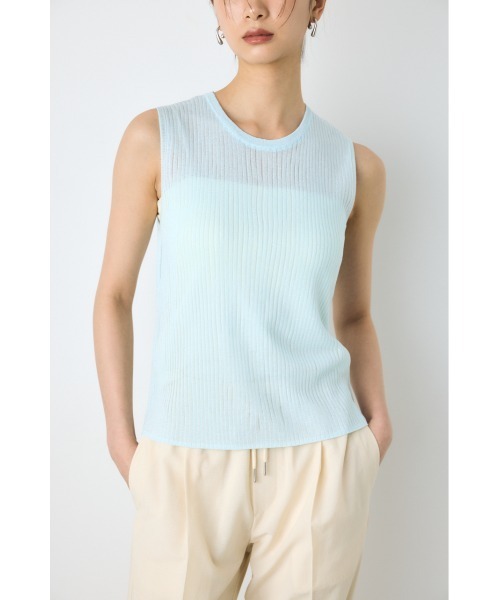 AZUL by moussy（アズールバイマウジー）の「シアーニット　リブタンクトップニット　夏服　秋服　春服　ノースリーブ　シアートップス　サマーニット（ニット/セーター・レディース・ブラウン/オフホワイト/ブラック/ライトブルー・SMALL/MEDIUM）」の4枚目の写真