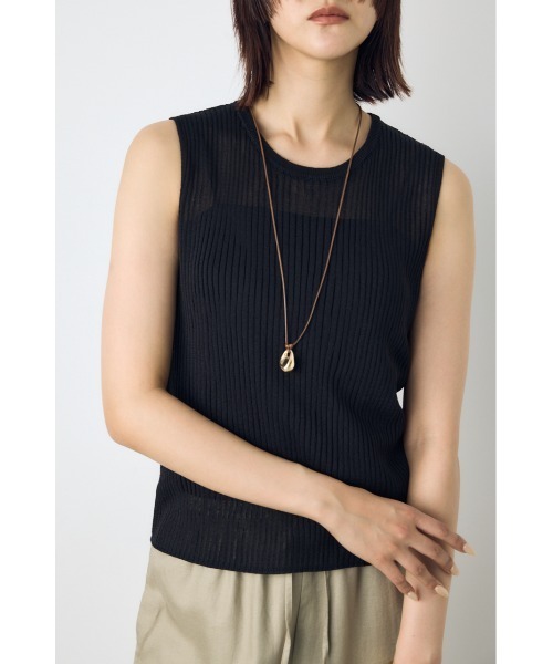 AZUL by moussy（アズールバイマウジー）の「シアーニット　リブタンクトップニット　夏服　秋服　春服　ノースリーブ　シアートップス　サマーニット（ニット/セーター・レディース・ブラウン/オフホワイト/ブラック/ライトブルー・SMALL/MEDIUM）」の3枚目の写真