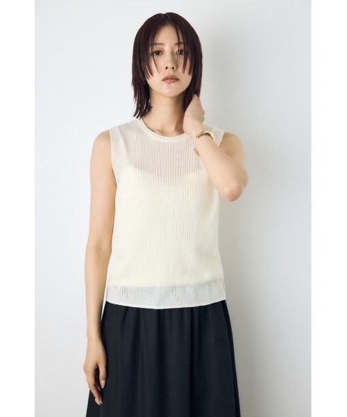 AZUL by moussy（アズールバイマウジー）の「シアーニット　リブタンクトップニット　夏服　秋服　春服　ノースリーブ　シアートップス　サマーニット（ニット/セーター・レディース・ブラウン/オフホワイト/ブラック/ライトブルー・SMALL/MEDIUM）」の5枚目の写真