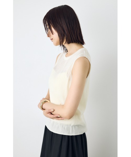 AZUL by moussy（アズールバイマウジー）の「シアーニット　リブタンクトップニット　夏服　秋服　春服　ノースリーブ　シアートップス　サマーニット（ニット/セーター・レディース・ブラウン/オフホワイト/ブラック/ライトブルー・SMALL/MEDIUM）」の6枚目の写真
