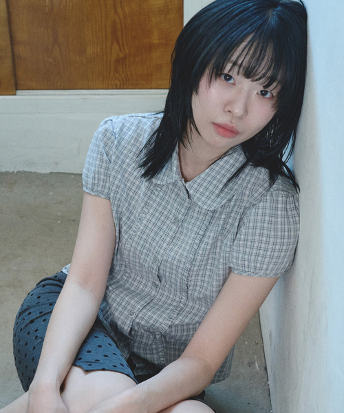 MIHEV(ミヘブ)の「チェックパフ半袖ブラウスグレー(シャツ/ブラウス・レディース・その他・FREE)」の1枚目の写真