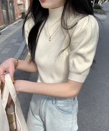 ハイネック パフスリーブ 半袖ニット