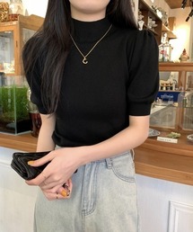ハイネック パフスリーブ 半袖ニット