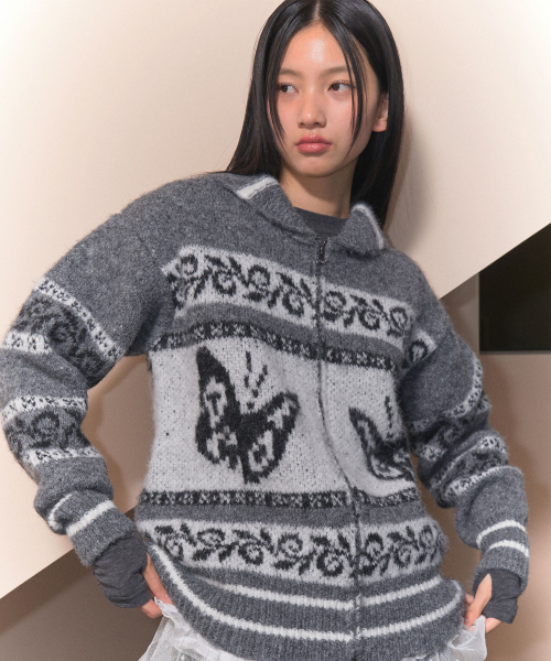 FANCY CLUB(ファンシークラブ)の「ペペコウイチャン ニットジップアップ (グレー)_F24ZA960(カーディガン/ボレロ・レディース・その他・ONE SIZE)」の2枚目の写真