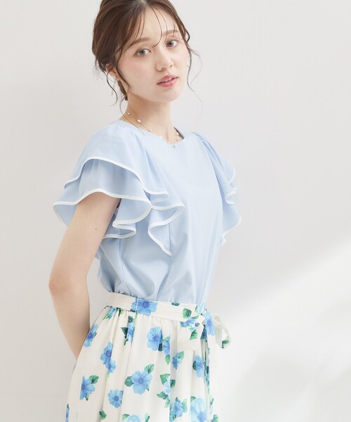 couture brooch（クチュールブローチ）の「【接触冷感・UVカット・洗える】ラッフル フレアスリーブ トップス（Tシャツ/カットソー・レディース・ホワイト系7/ブラック系4/サックスブルー系4/ベージュ系その他7・42/40/38/36）」の17枚目の写真
