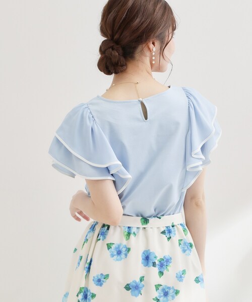 couture brooch（クチュールブローチ）の「【接触冷感・UVカット・洗える】ラッフル フレアスリーブ トップス（Tシャツ/カットソー・レディース・ホワイト系7/ブラック系4/サックスブルー系4/ベージュ系その他7・42/40/38/36）」の18枚目の写真