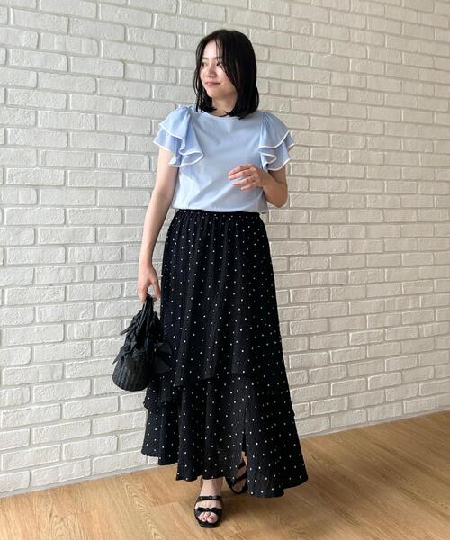 couture brooch（クチュールブローチ）の「【接触冷感・UVカット・洗える】ラッフル フレアスリーブ トップス（Tシャツ/カットソー・レディース・ホワイト系7/ブラック系4/サックスブルー系4/ベージュ系その他7・42/40/38/36）」の19枚目の写真
