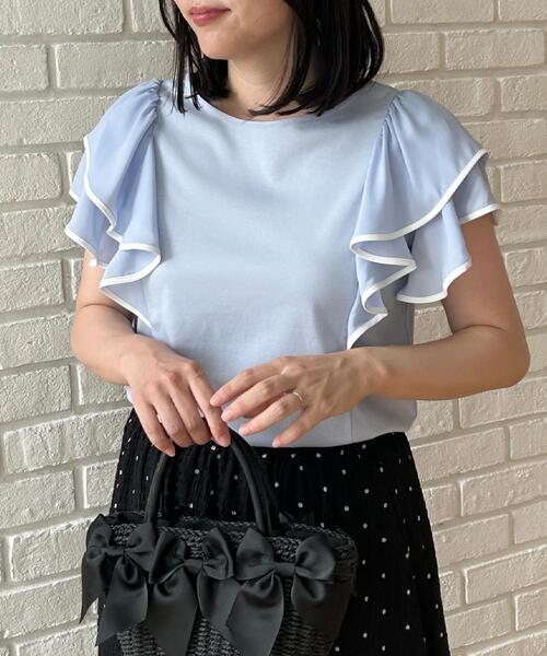 couture brooch（クチュールブローチ）の「【接触冷感・UVカット・洗える】ラッフル フレアスリーブ トップス（Tシャツ/カットソー・レディース・ホワイト系7/ブラック系4/サックスブルー系4/ベージュ系その他7・42/40/38/36）」の22枚目の写真