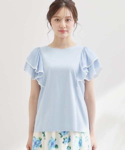 couture brooch（クチュールブローチ）の「【接触冷感・UVカット・洗える】ラッフル フレアスリーブ トップス（Tシャツ/カットソー・レディース・ホワイト系7/ブラック系4/サックスブルー系4/ベージュ系その他7・42/40/38/36）」の7枚目の写真