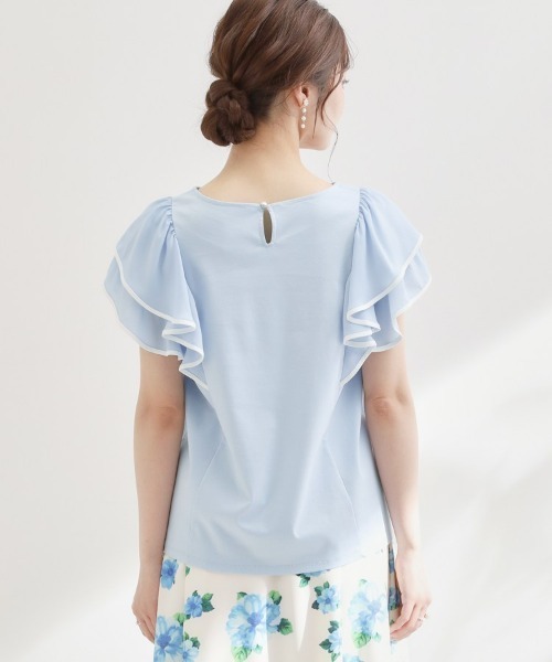 couture brooch（クチュールブローチ）の「【接触冷感・UVカット・洗える】ラッフル フレアスリーブ トップス（Tシャツ/カットソー・レディース・ホワイト系7/ブラック系4/サックスブルー系4/ベージュ系その他7・42/40/38/36）」の9枚目の写真
