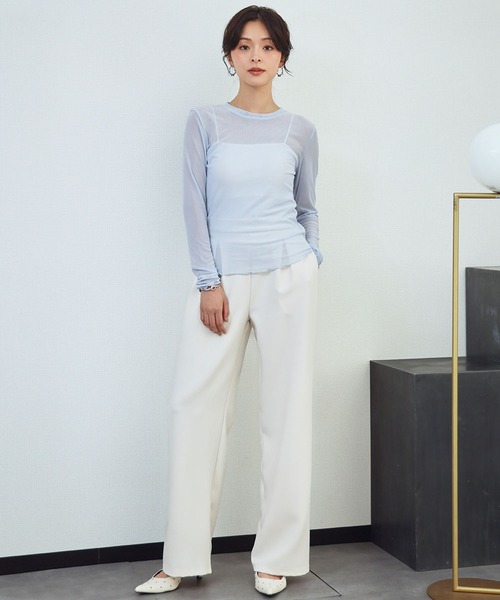LOWO(ロワ)の「シアートップス 長袖 シースルートップス レイヤードトップス《着用動画あり》(Tシャツ/カットソー・レディース・ブラック/ホワイト/ブラウン/アイボリー/ブルー/グリーン/ピンク・FREE)」の1枚目の写真