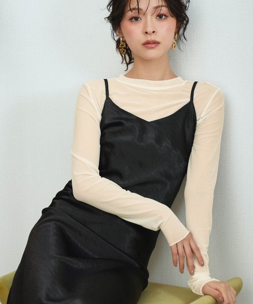 LOWO(ロワ)の「シアートップス 長袖 シースルートップス レイヤードトップス《着用動画あり》(Tシャツ/カットソー・レディース・ブラック/ホワイト/ブラウン/アイボリー/ブルー/グリーン/ピンク・FREE)」の3枚目の写真