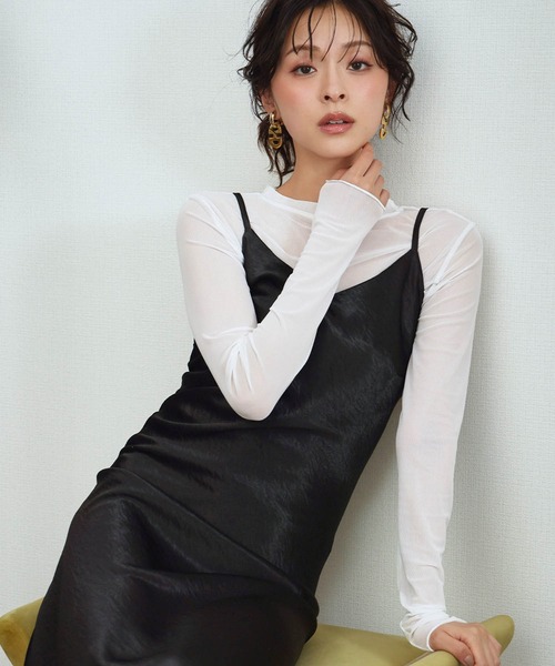 LOWO(ロワ)の「シアートップス 長袖 シースルートップス レイヤードトップス《着用動画あり》(Tシャツ/カットソー・レディース・ブラック/ホワイト/ブラウン/アイボリー/ブルー/グリーン/ピンク・FREE)」の22枚目の写真