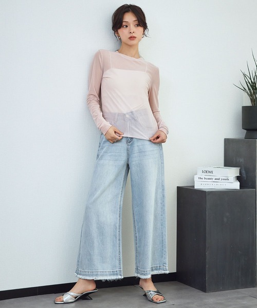 LOWO(ロワ)の「シアートップス 長袖 シースルートップス レイヤードトップス《着用動画あり》(Tシャツ/カットソー・レディース・ブラック/ホワイト/ブラウン/アイボリー/ブルー/グリーン/ピンク・FREE)」の15枚目の写真